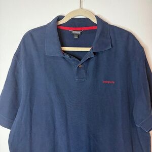 Patagonia Navy Blue Red Embroidered Logo Polo Shirt Organic Cotton
